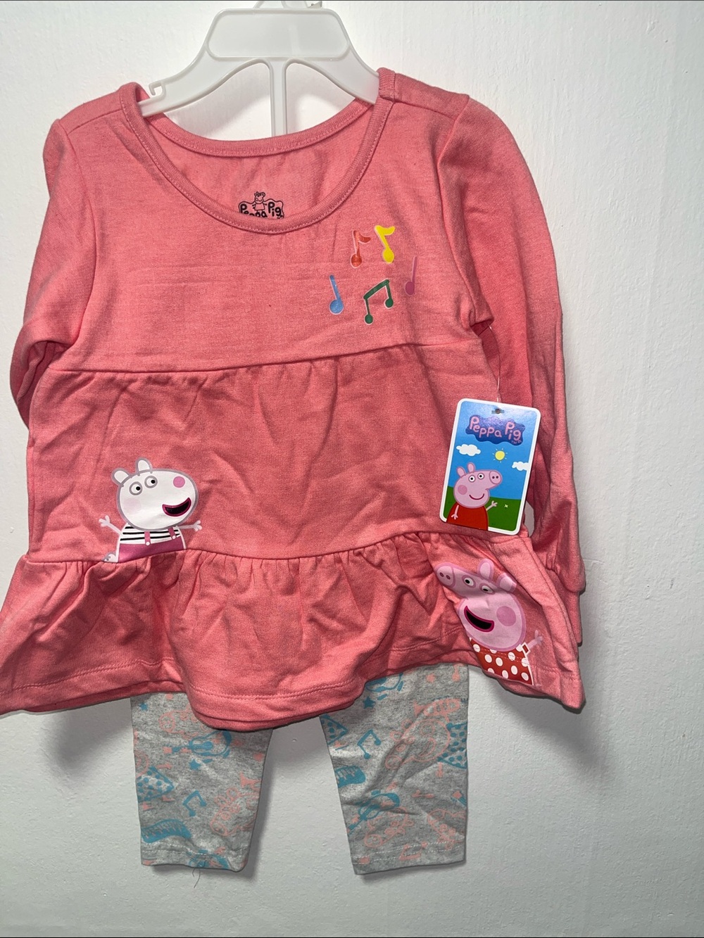 Peppa Pig Coral Pink Ruffle Top with Patterned Leggings